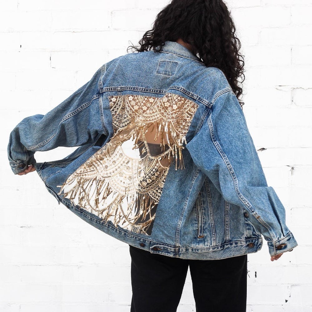 Denim Jacket with Gold Sequin Design